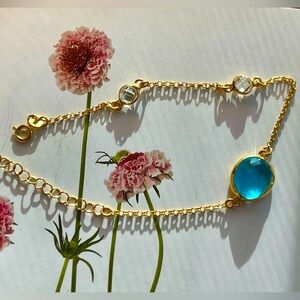 🔥 Price Dropped! Aquamarine Quartz Charm Bracelet - 22K Gold-Plated